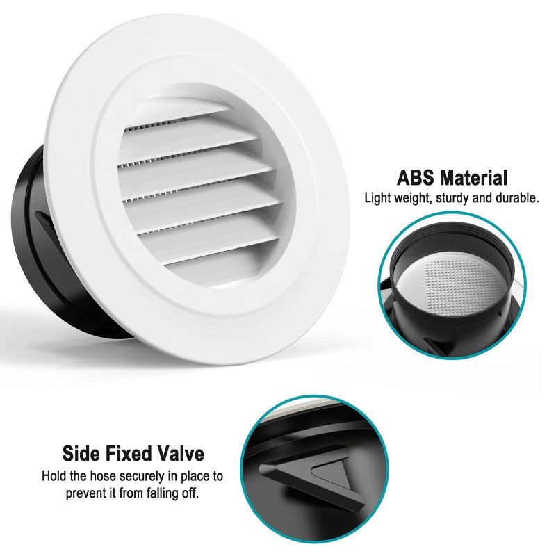 HG Power Soffit Vents 4 inch, Round Vent Cover with Built-in Screen Mesh, ABS Louver 4â€ Exhaust Vent for Exhaust Fan, HVAC Ducting, Bathroom, Kitchen, Garage Use, 100mm, White - Image 3